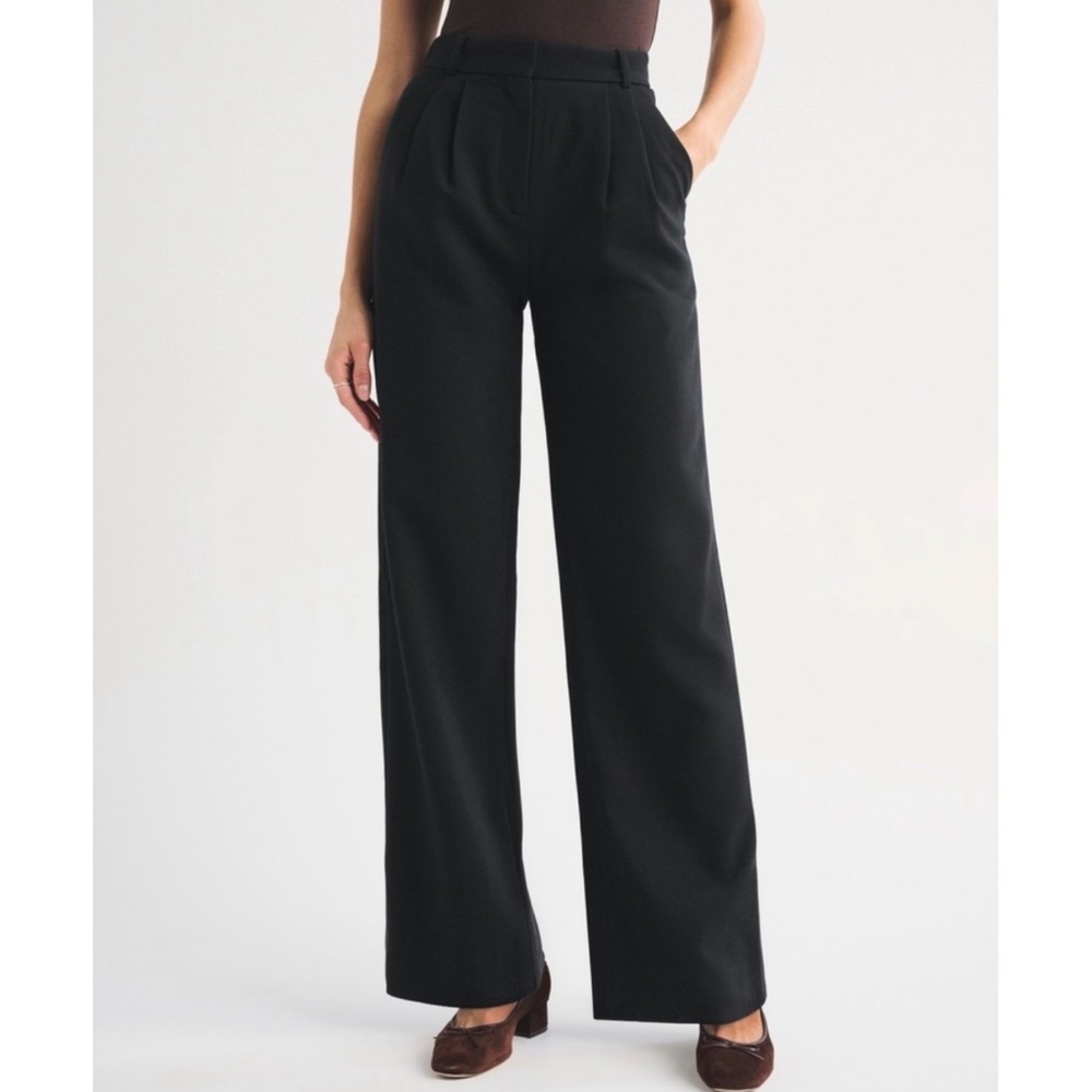 Abercrombie & Fitch Curve Love Wide Leg Pleated Trousers Pants Black Size 28/6S